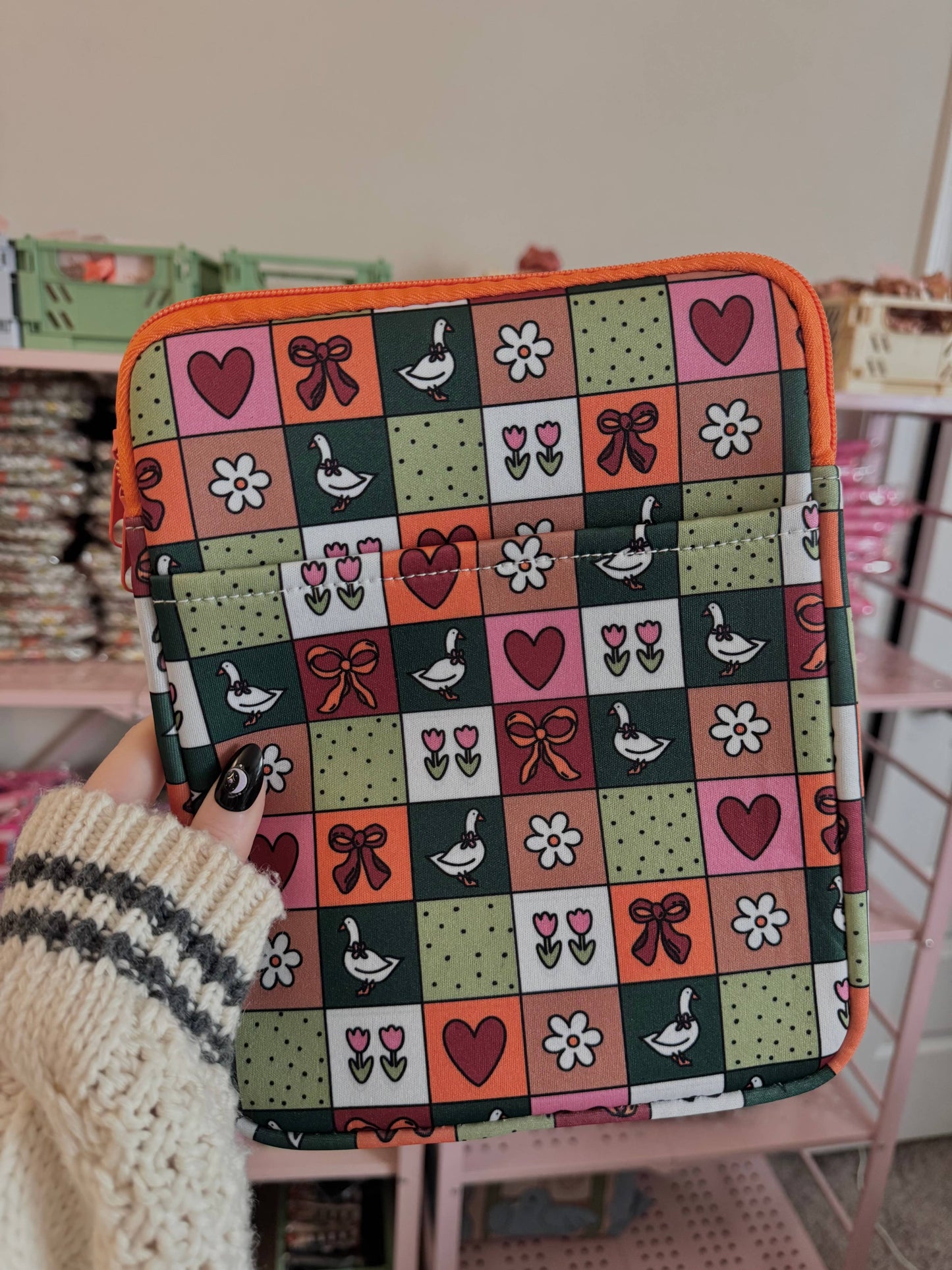 Goose Patchwork Book & Kindle Sleeve Pouch