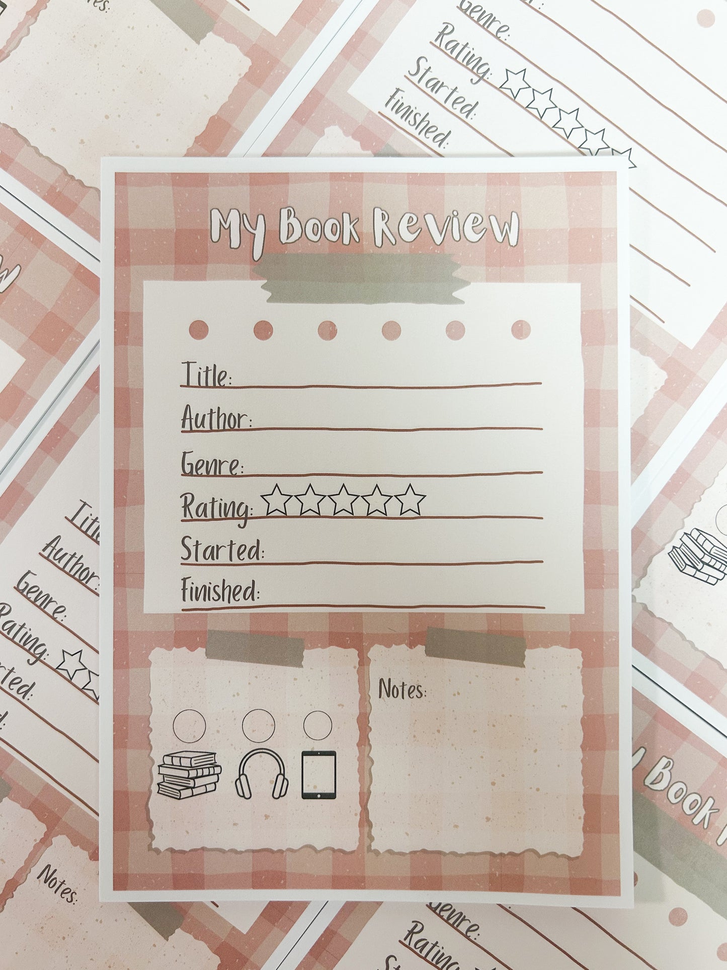 Pink Gingham Book Review Notepad