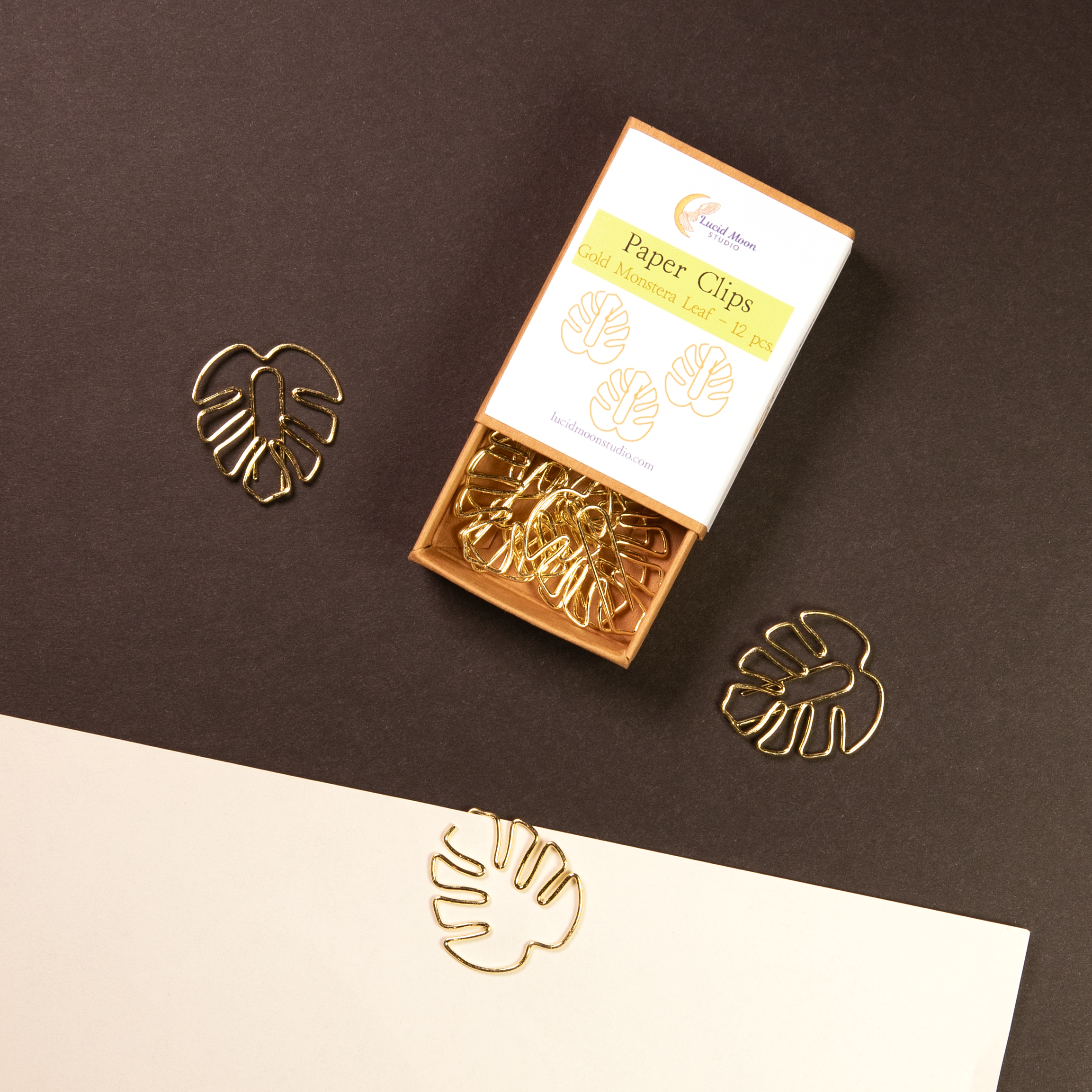 Gold Monstera Leaves Boxed Paper Clips - Set of 12