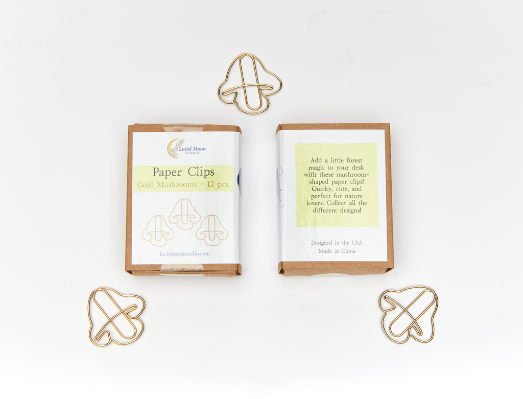 Gold Mushrooms Boxed Paper Clips - Set of 12