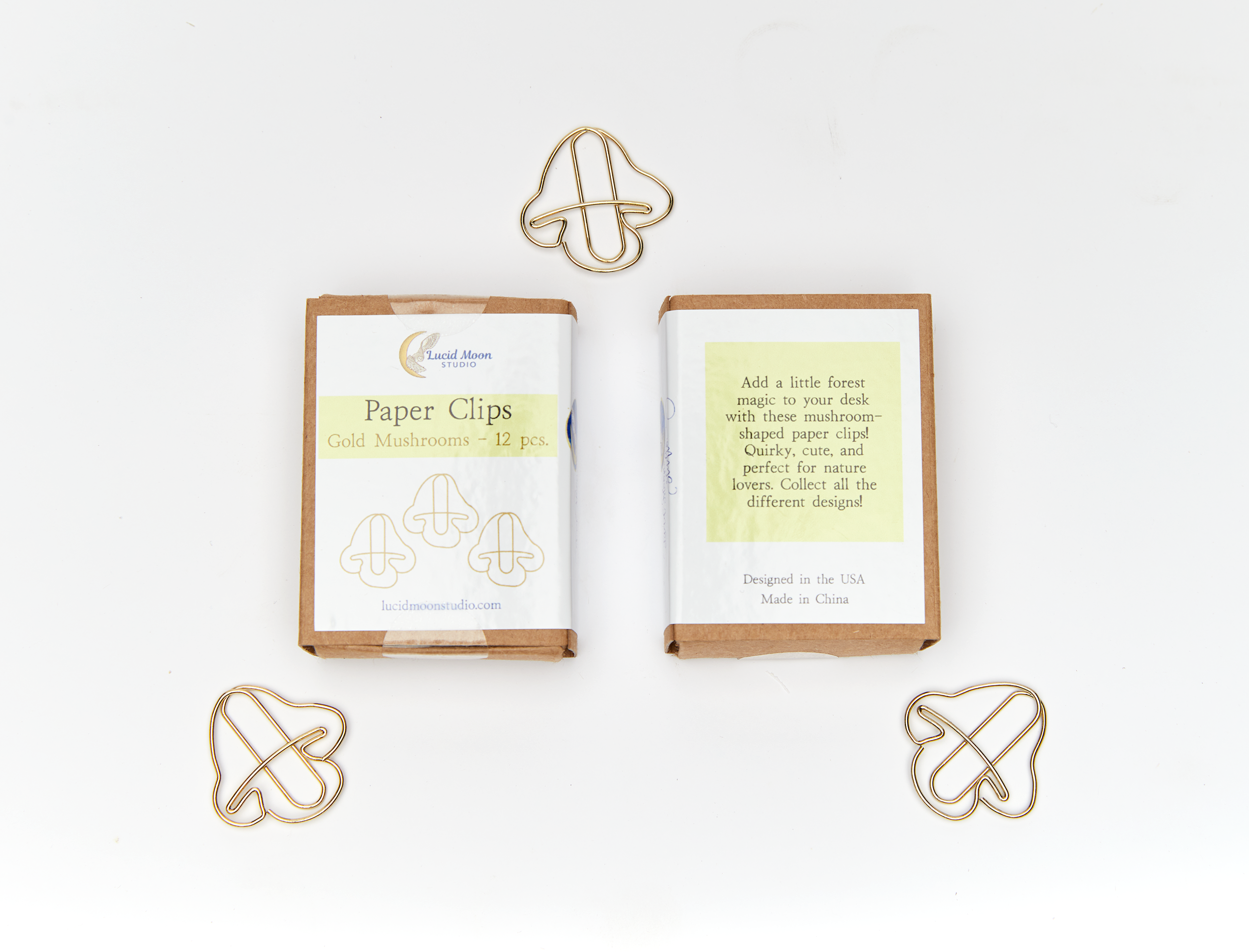 Gold Mushrooms Boxed Paper Clips - Set of 12