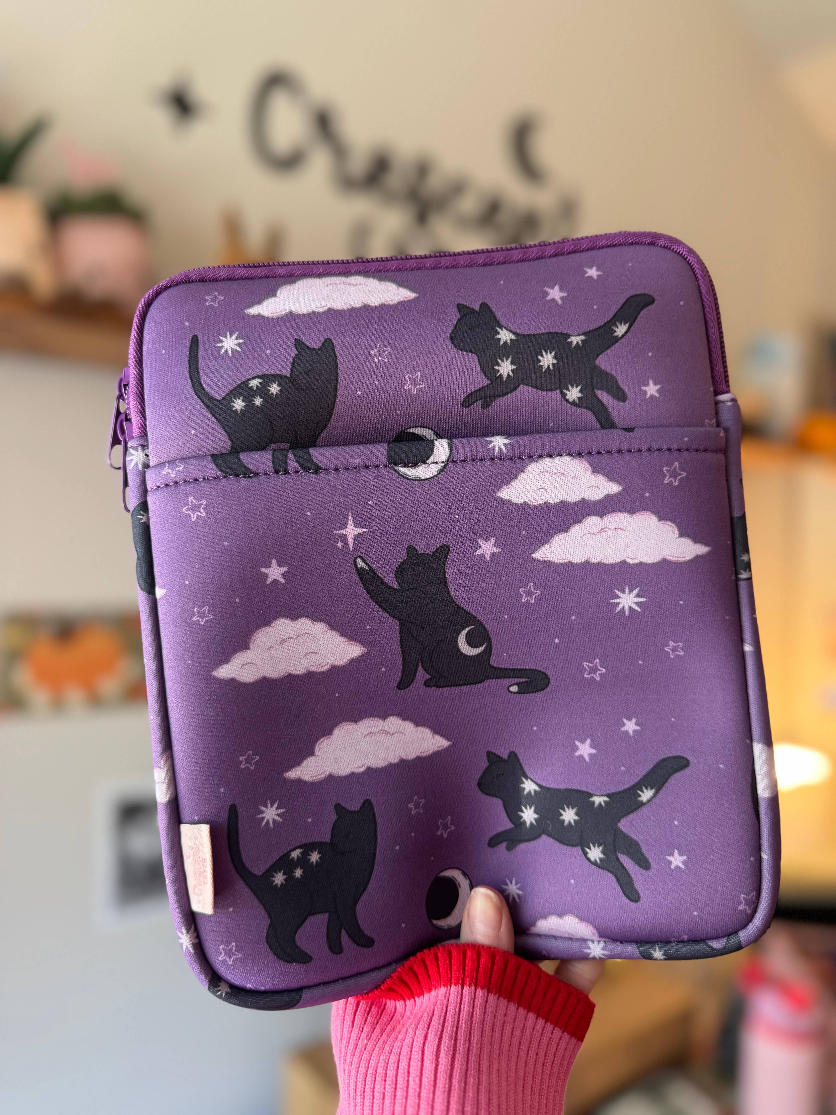 Celestial Cat Moon & Stars Book & Kindle Sleeve Pouch