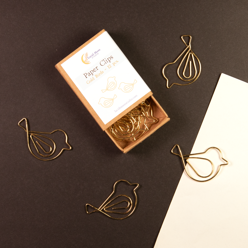 Gold Birds Boxed Paper Clips - Set of 12