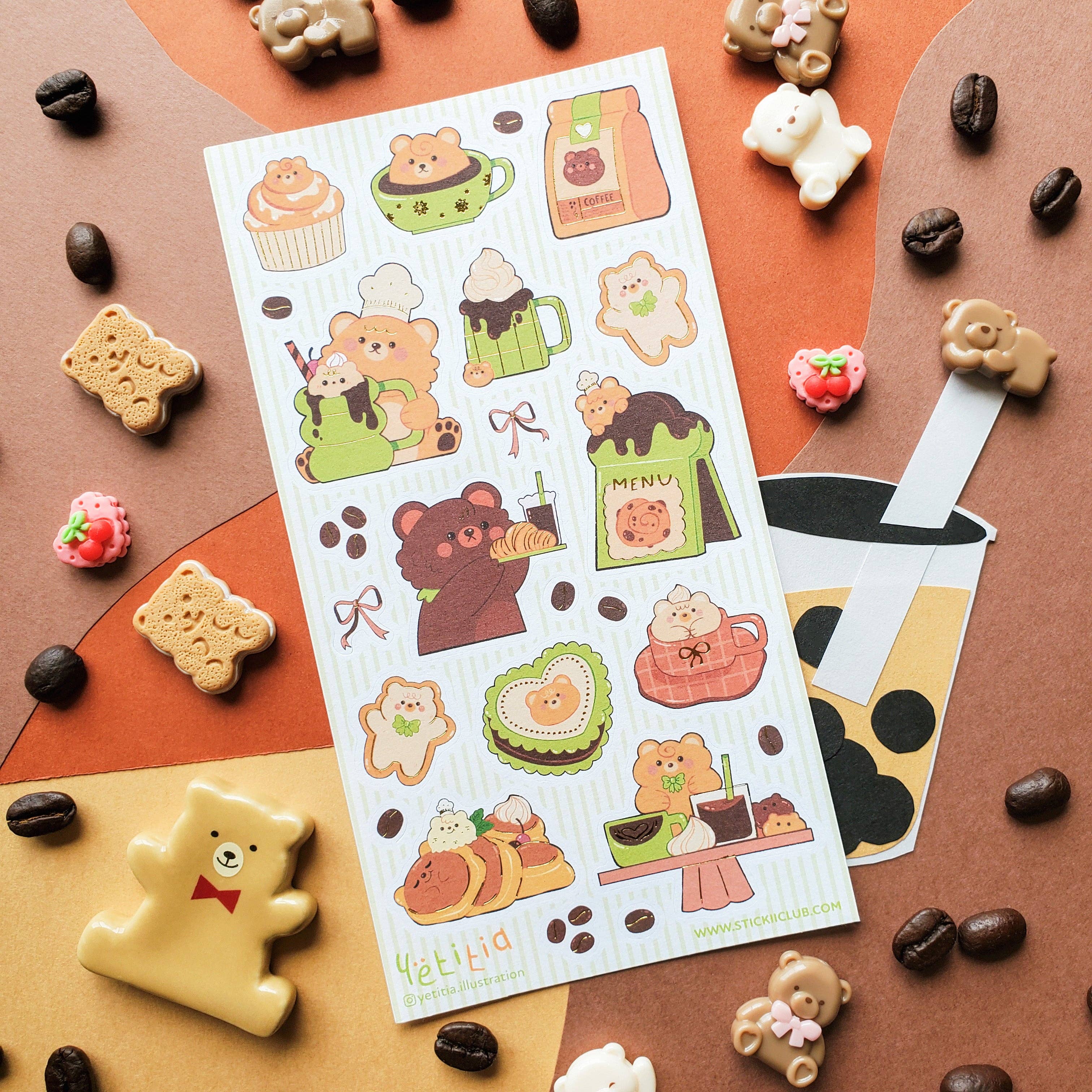 Kawaii Kuma Cafe Sticker Sheet