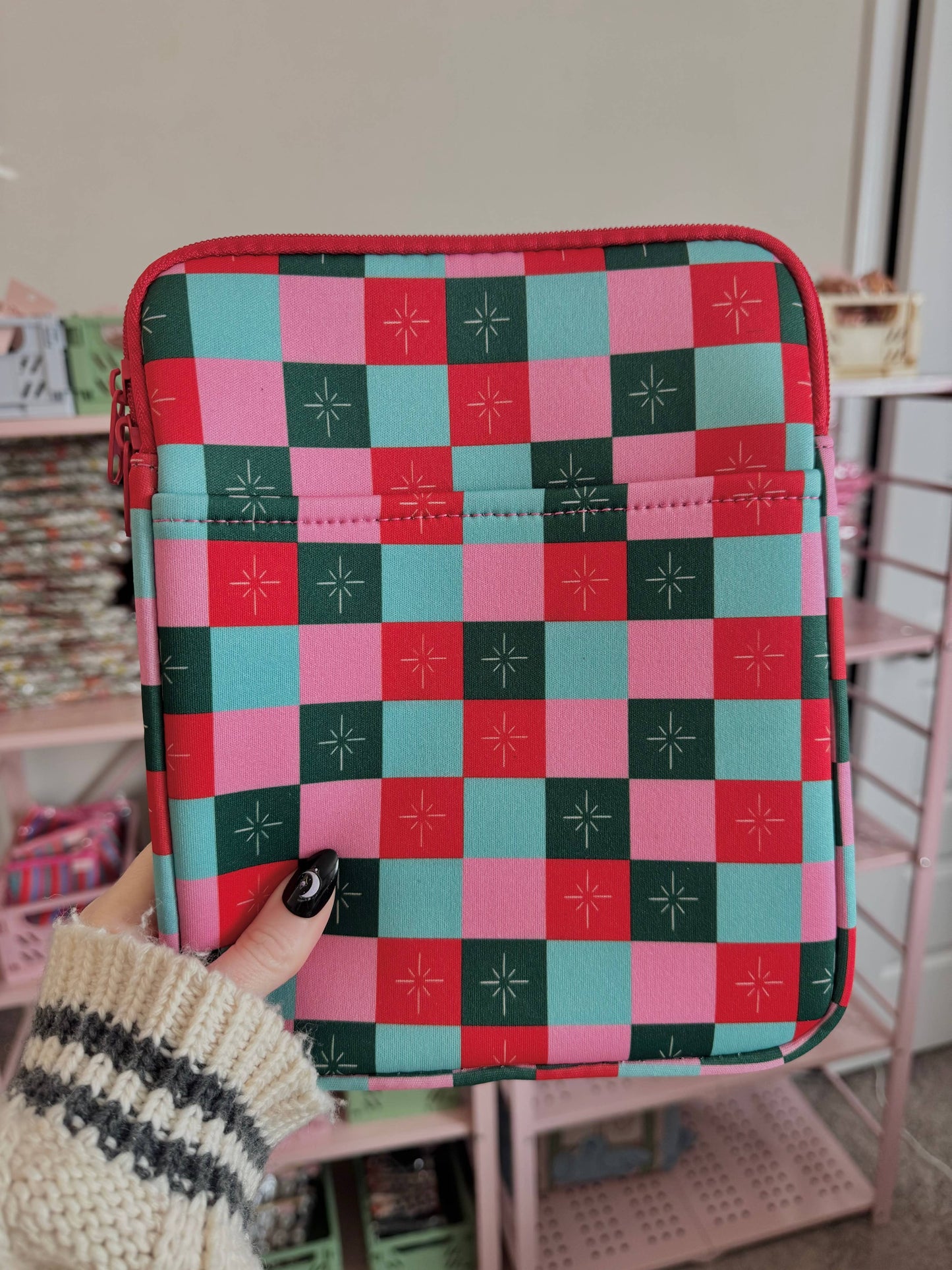 Holiday Checkered Book & Kindle Sleeve Pouch