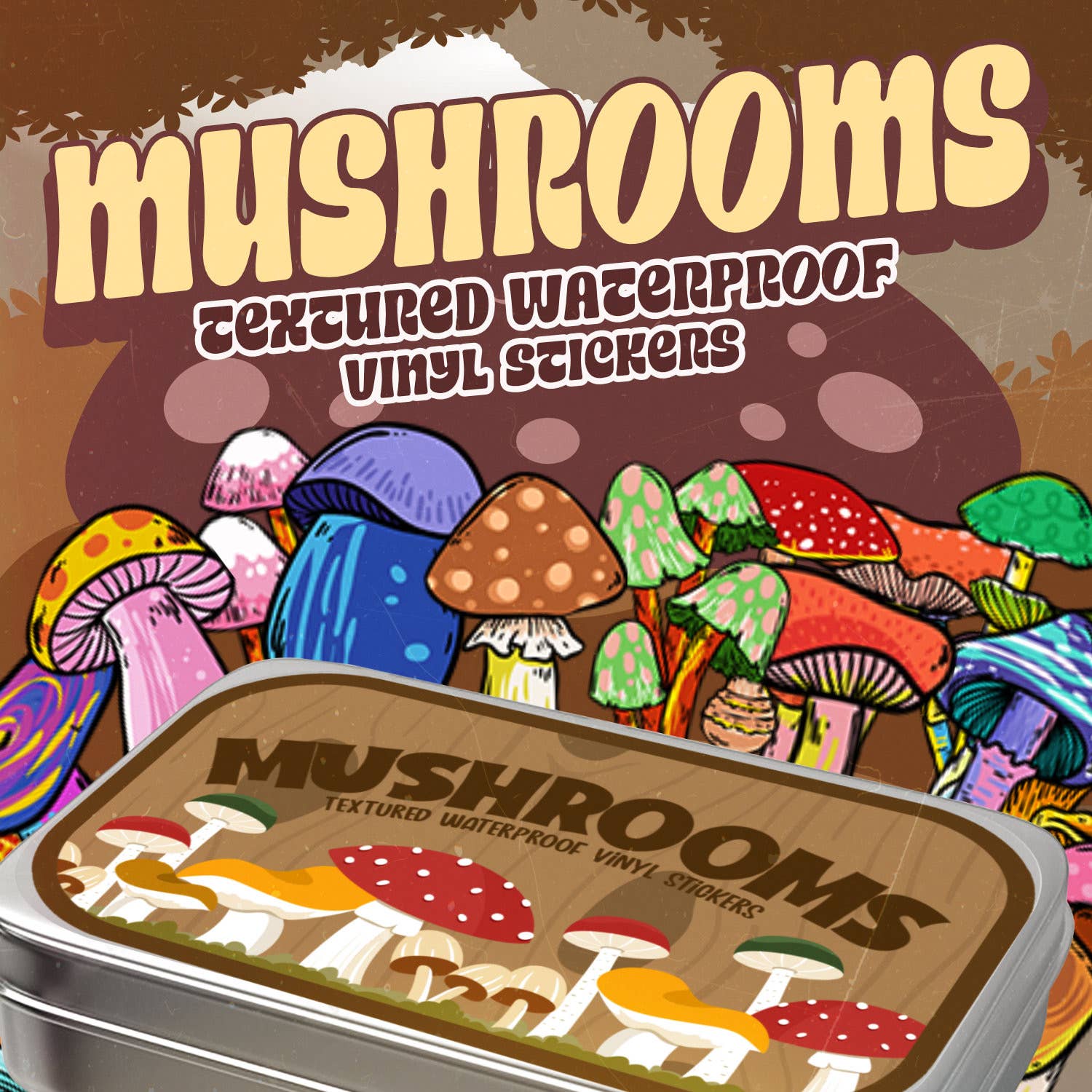 Mushrooms Stickers Tin Can