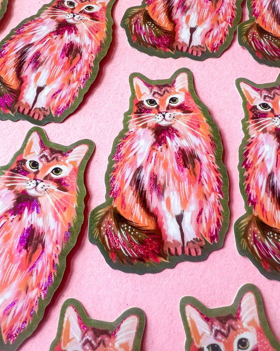 Pink Glitter Kitty Sticker
