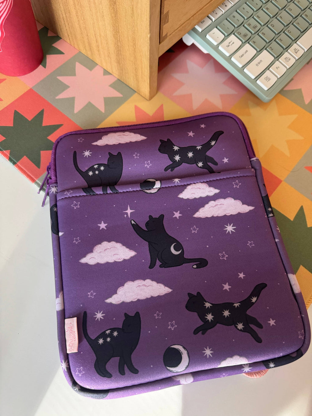 Celestial Cat Moon & Stars Book & Kindle Sleeve Pouch
