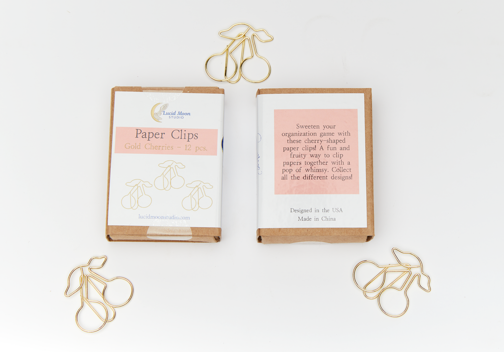 Gold Cherries Boxed Paper Clips - Set of 12