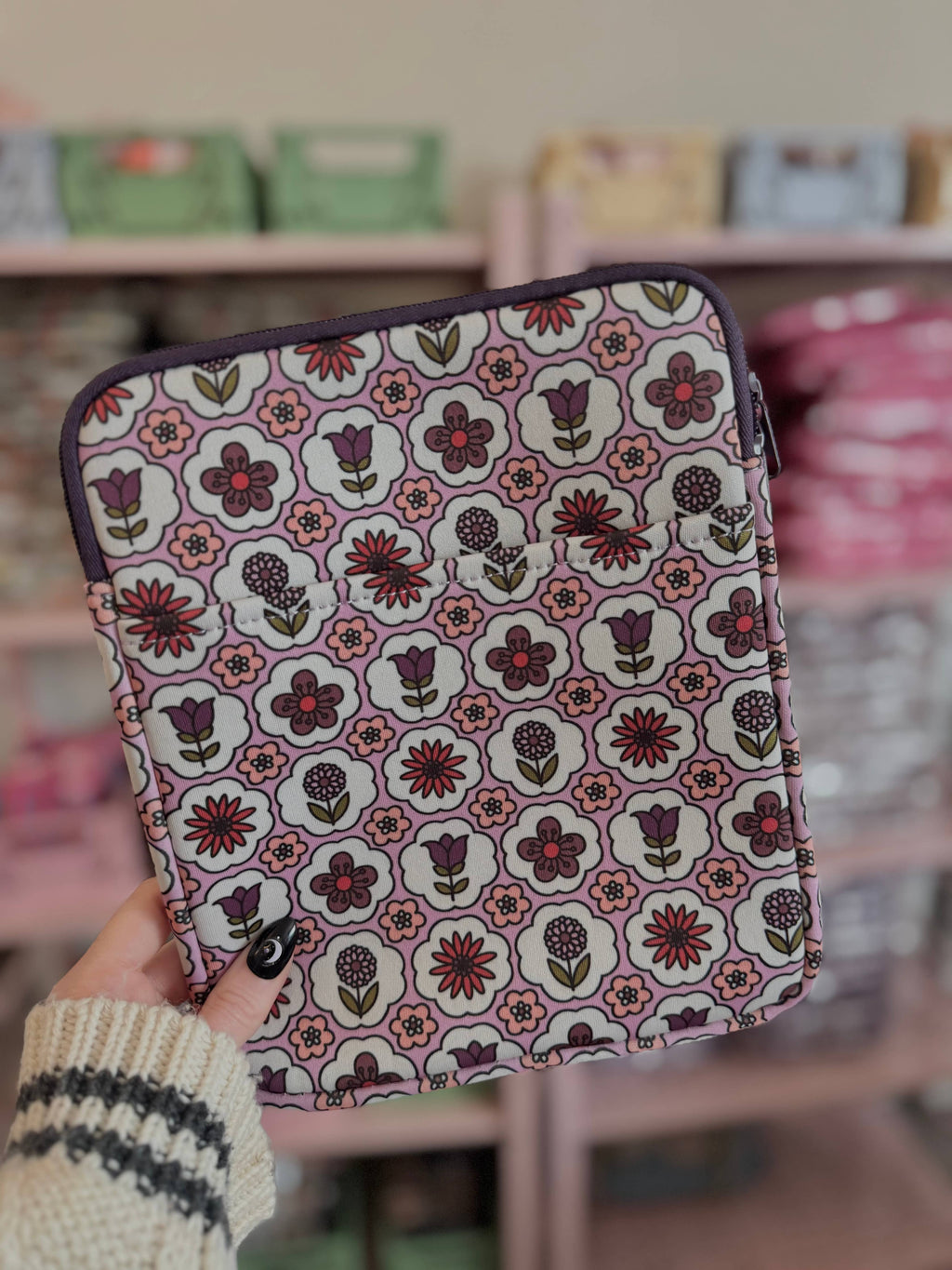 Retro Floral Book & Kindle Sleeve Pouch