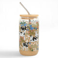 Milk Cows & Flowers Glass Can