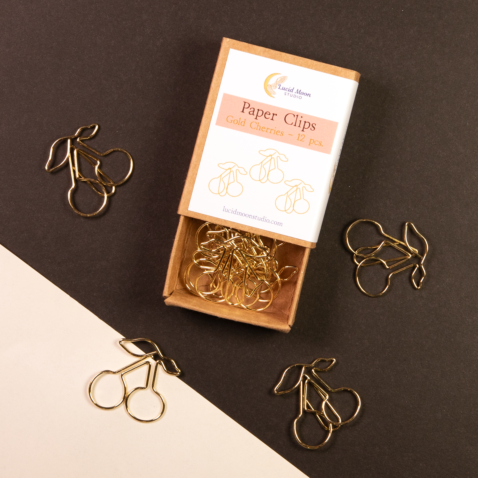 Gold Cherries Boxed Paper Clips - Set of 12