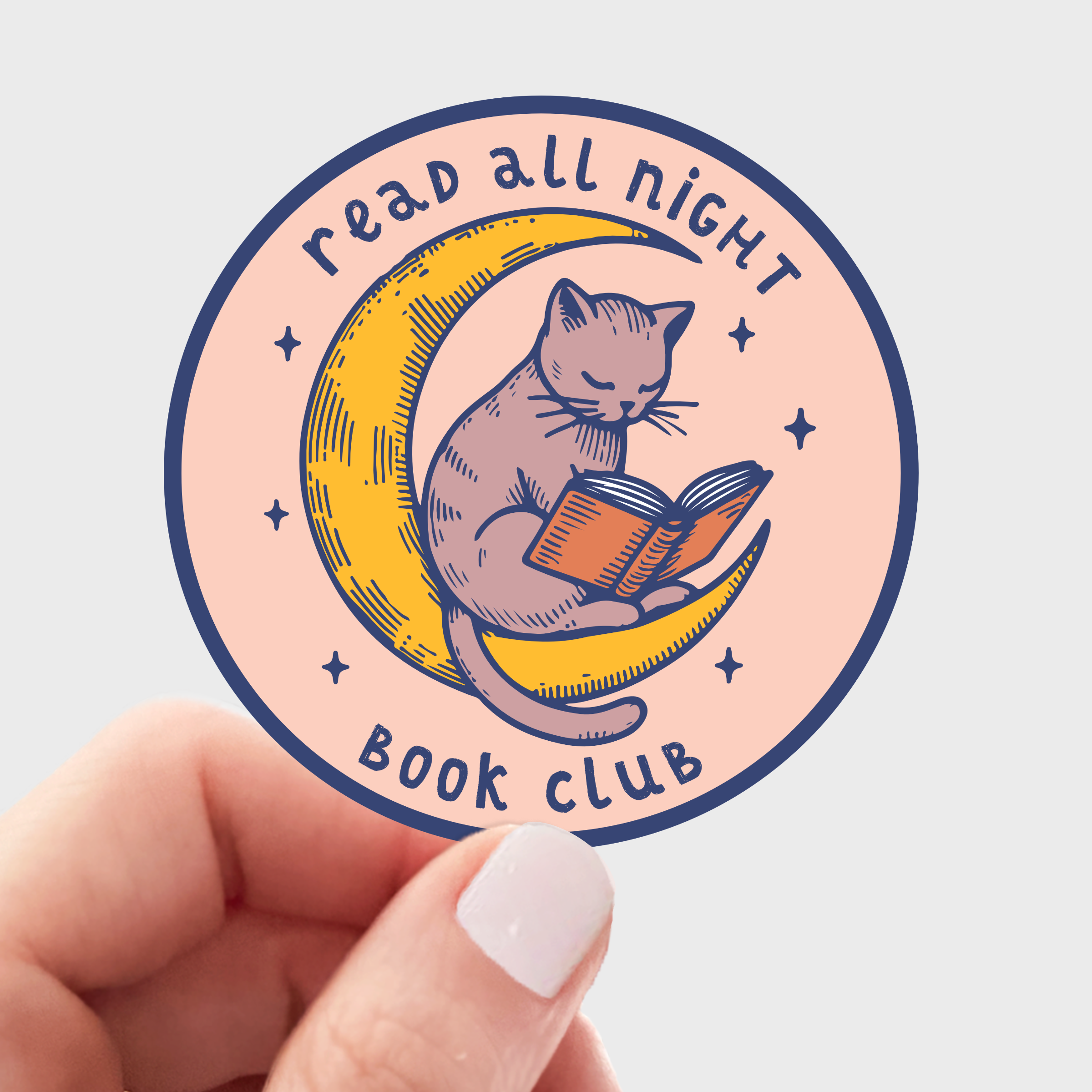 Read All Night Book Club Sticker - cat, kitty, library, shop