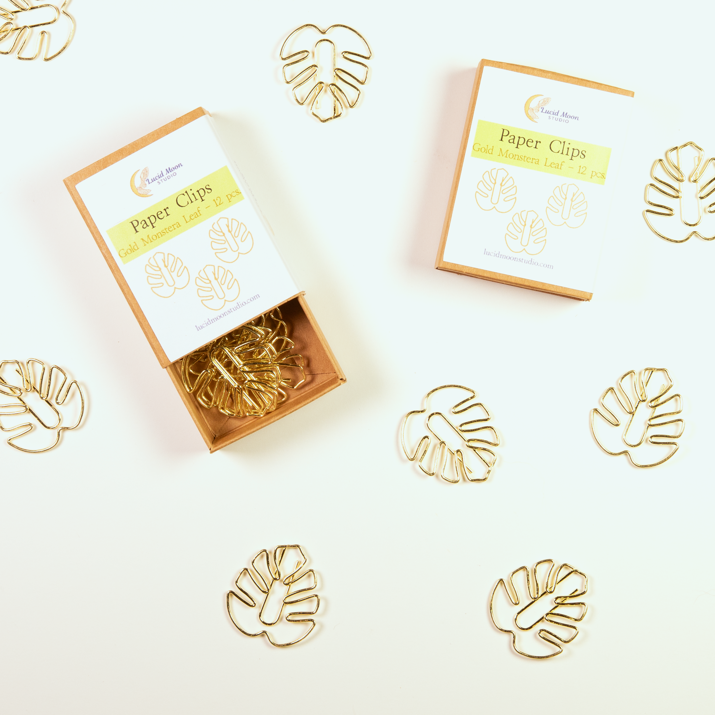 Gold Monstera Leaves Boxed Paper Clips - Set of 12