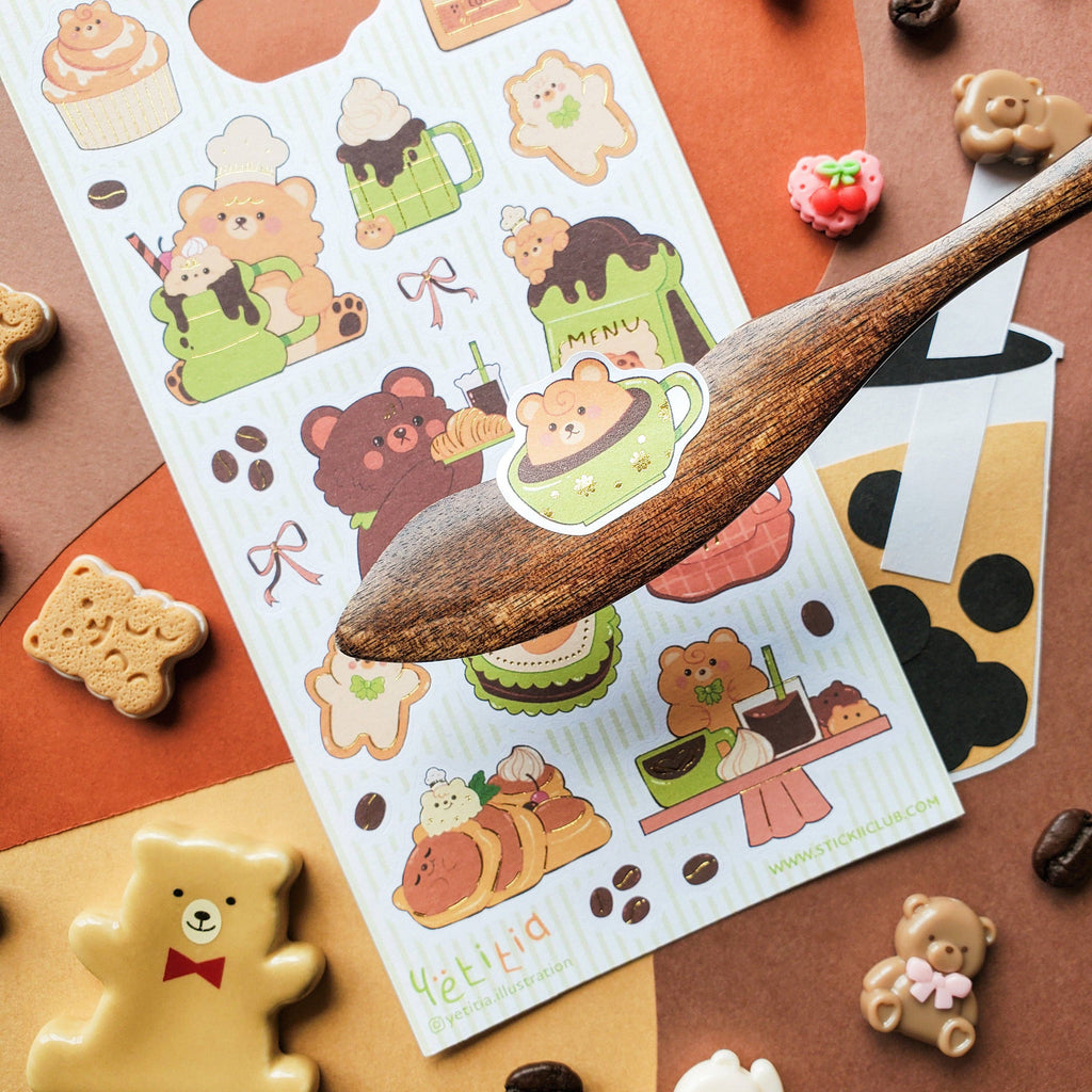 Kawaii Kuma Cafe Sticker Sheet