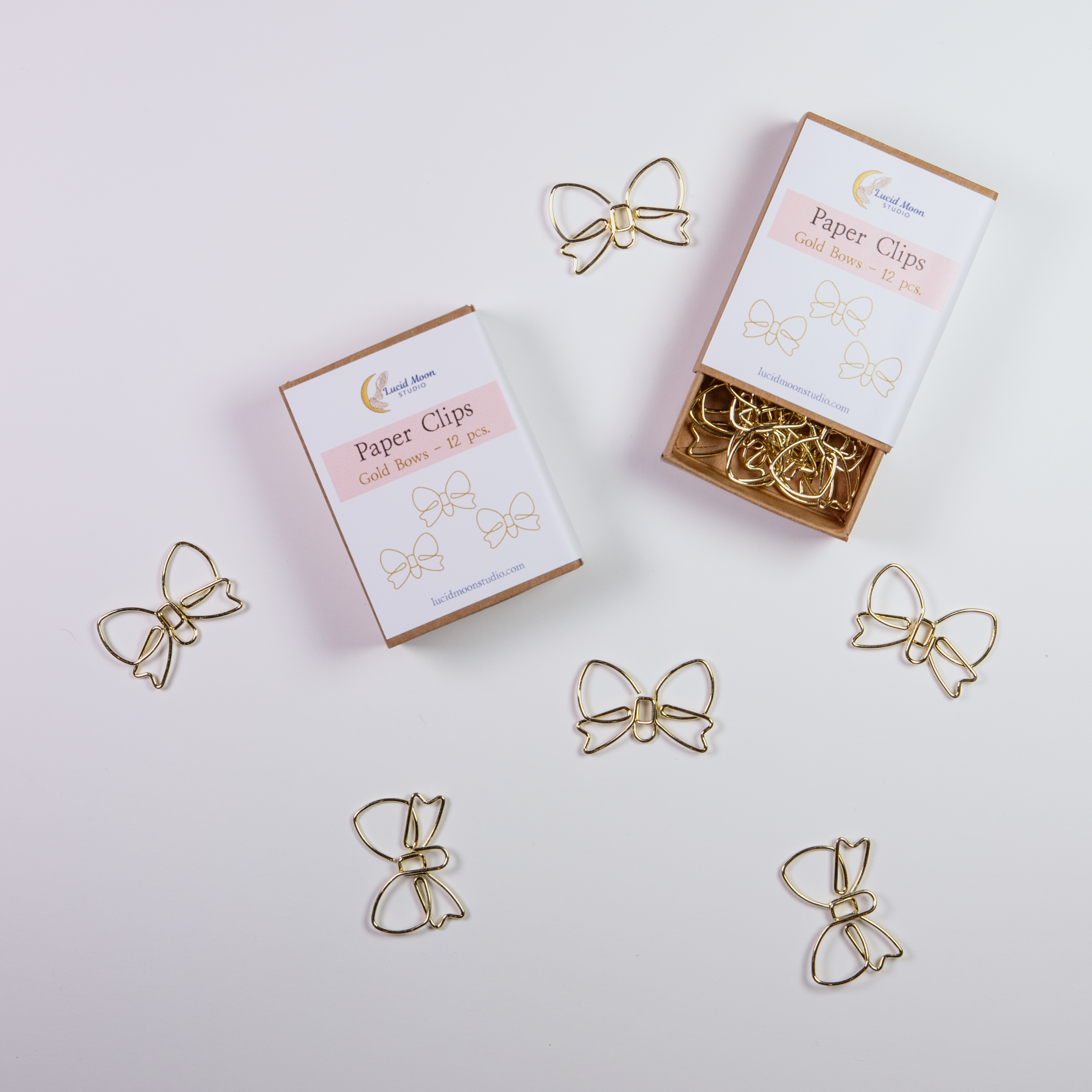 Gold Bows Boxed Paper Clips - Set of 12