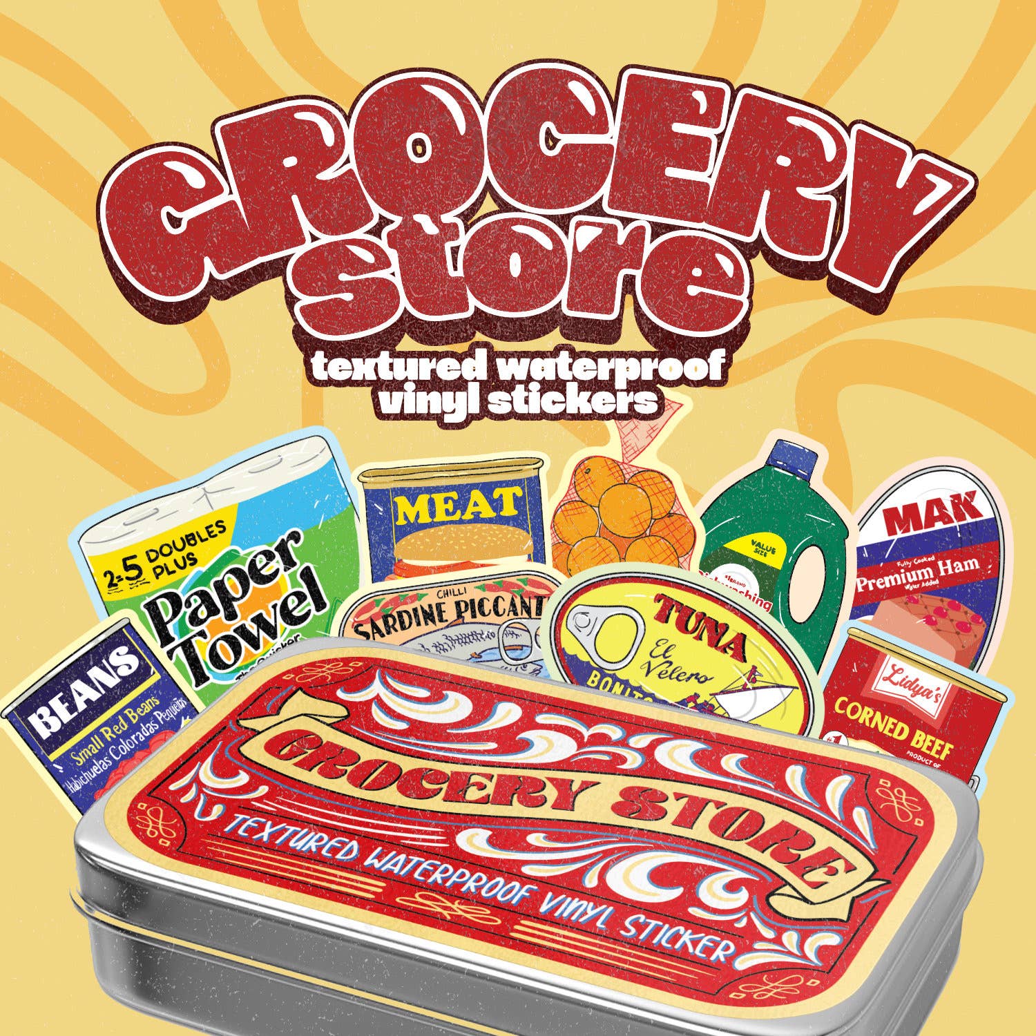 Grocery Store Stickers Tin Can