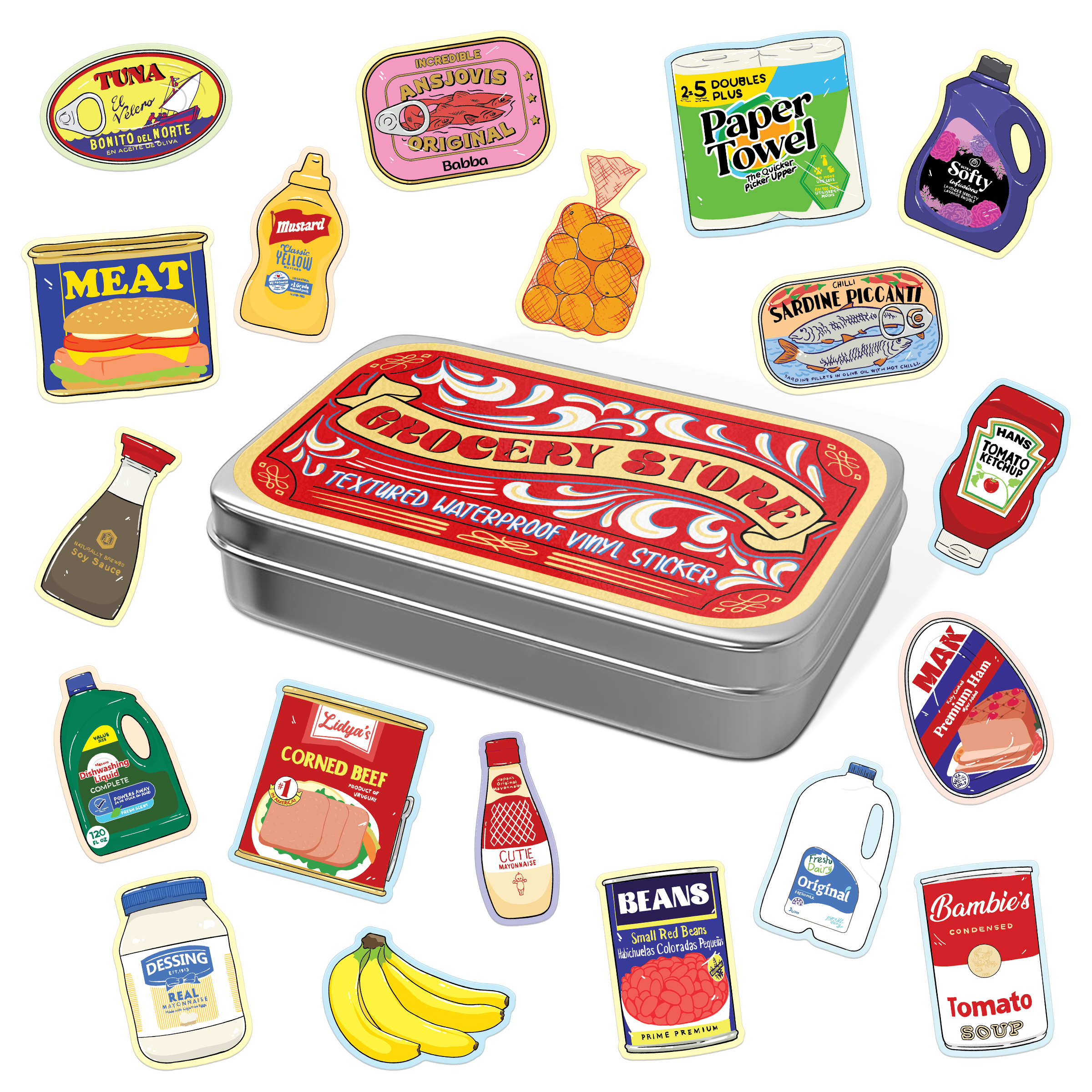 Grocery Store Stickers Tin Can
