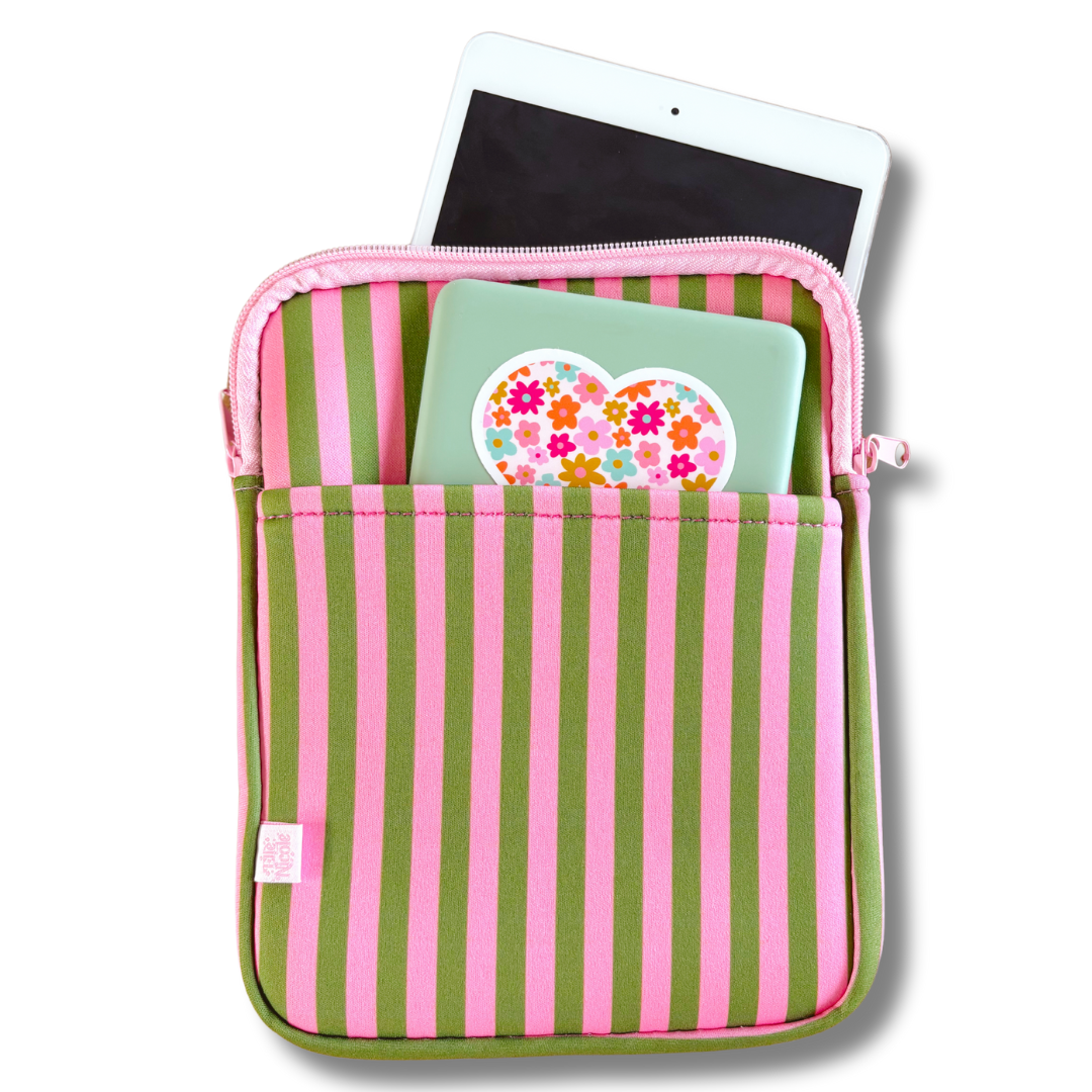 E-reader / Tablet Sleeve / Book Sleeve  - Pink & Green Stripes