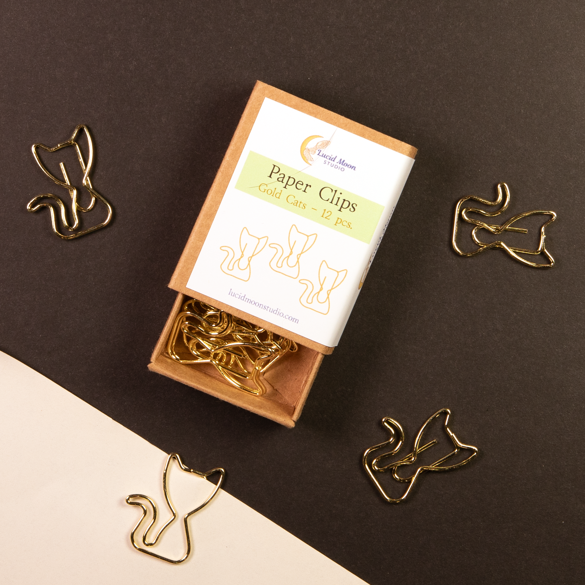 Gold Cats Boxed Paper Clips - Set of 12