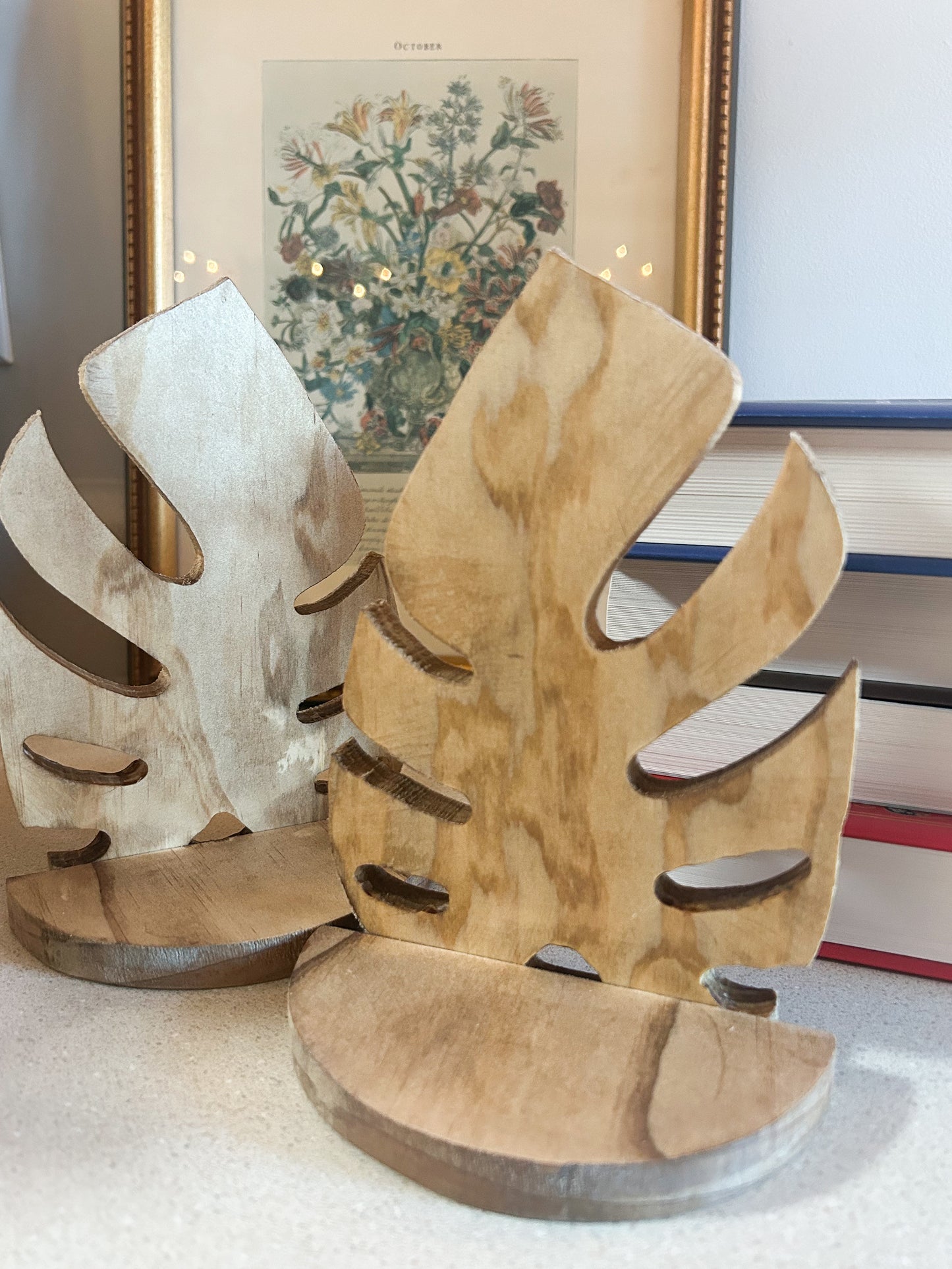 Wooden Monstera Bookends