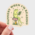 Happiest When I'm Reading Sticker - library, books, frog