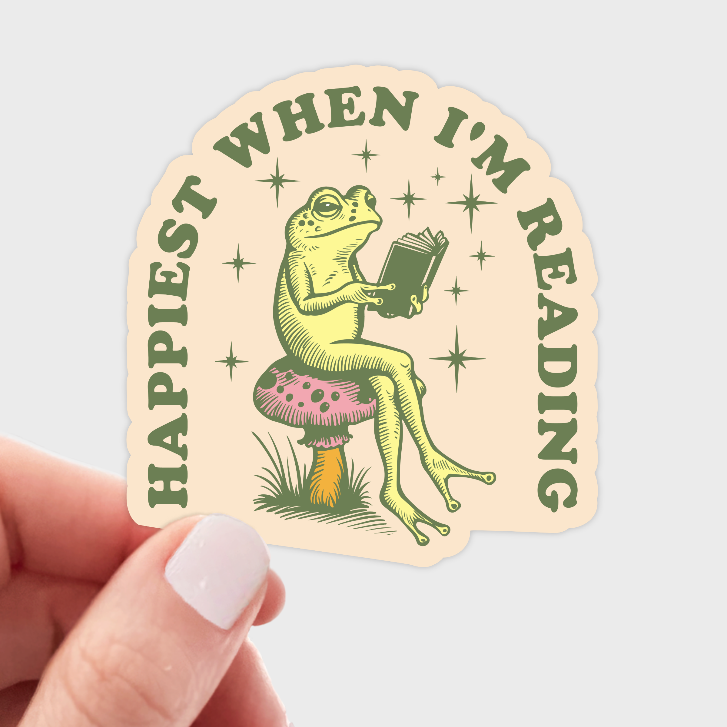 Happiest When I'm Reading Sticker - library, books, frog