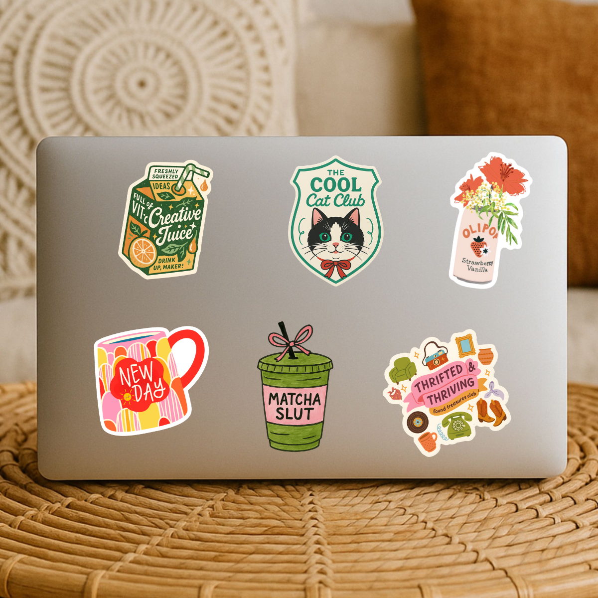 Thrifted & Thriving Sticker – Retro Vinyl for Vintage Lovers