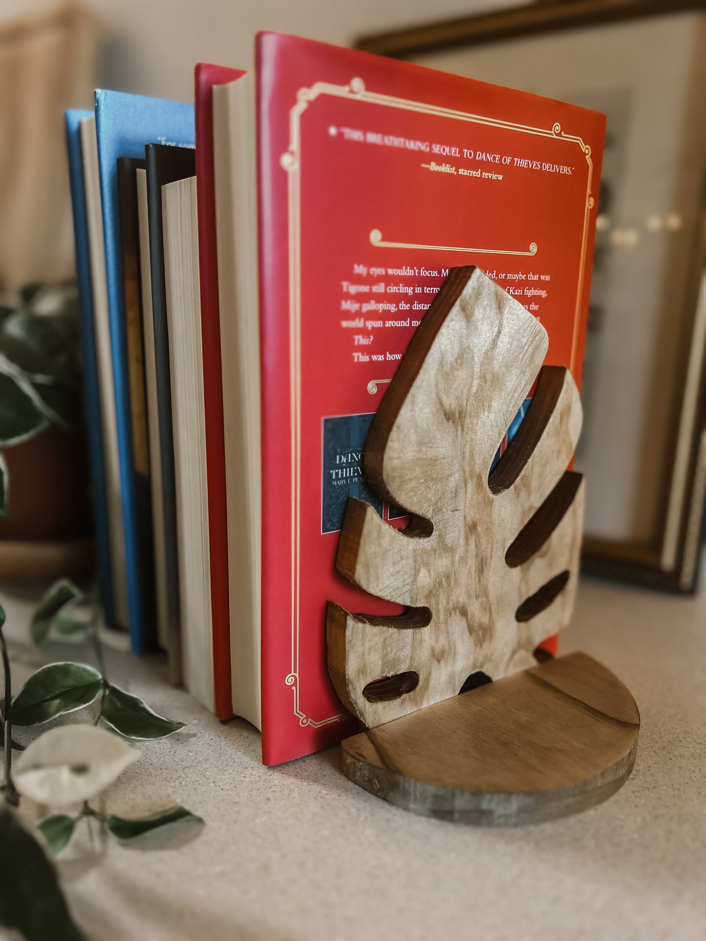 Wooden Monstera Bookends