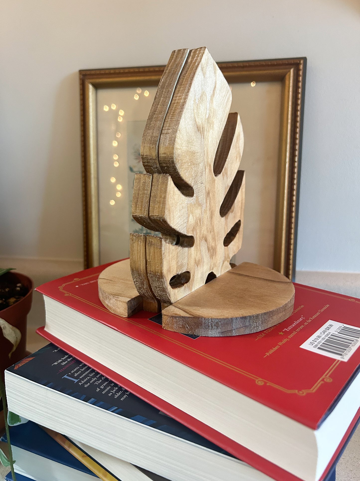 Wooden Monstera Bookends