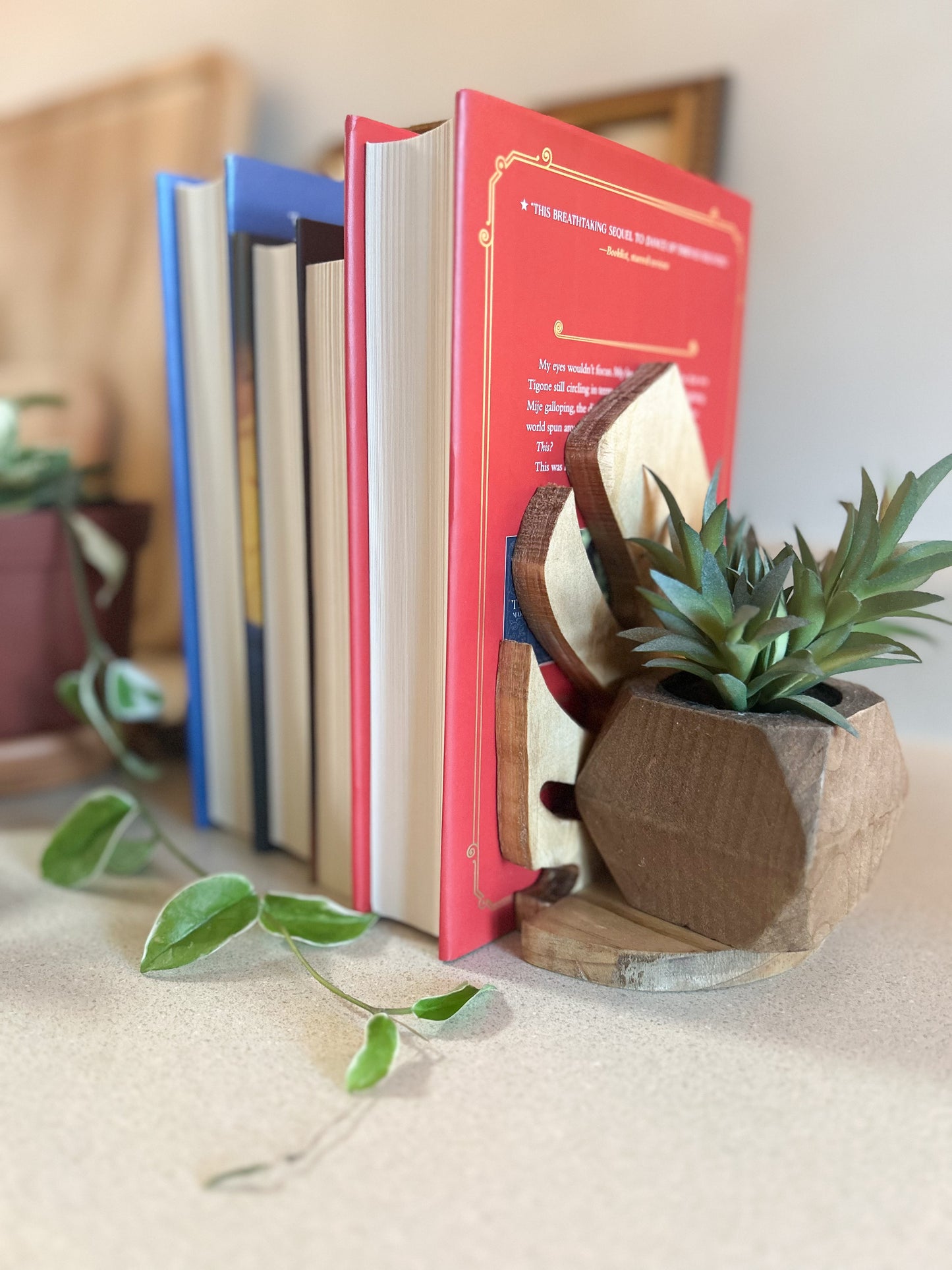 Wooden Monstera Bookends