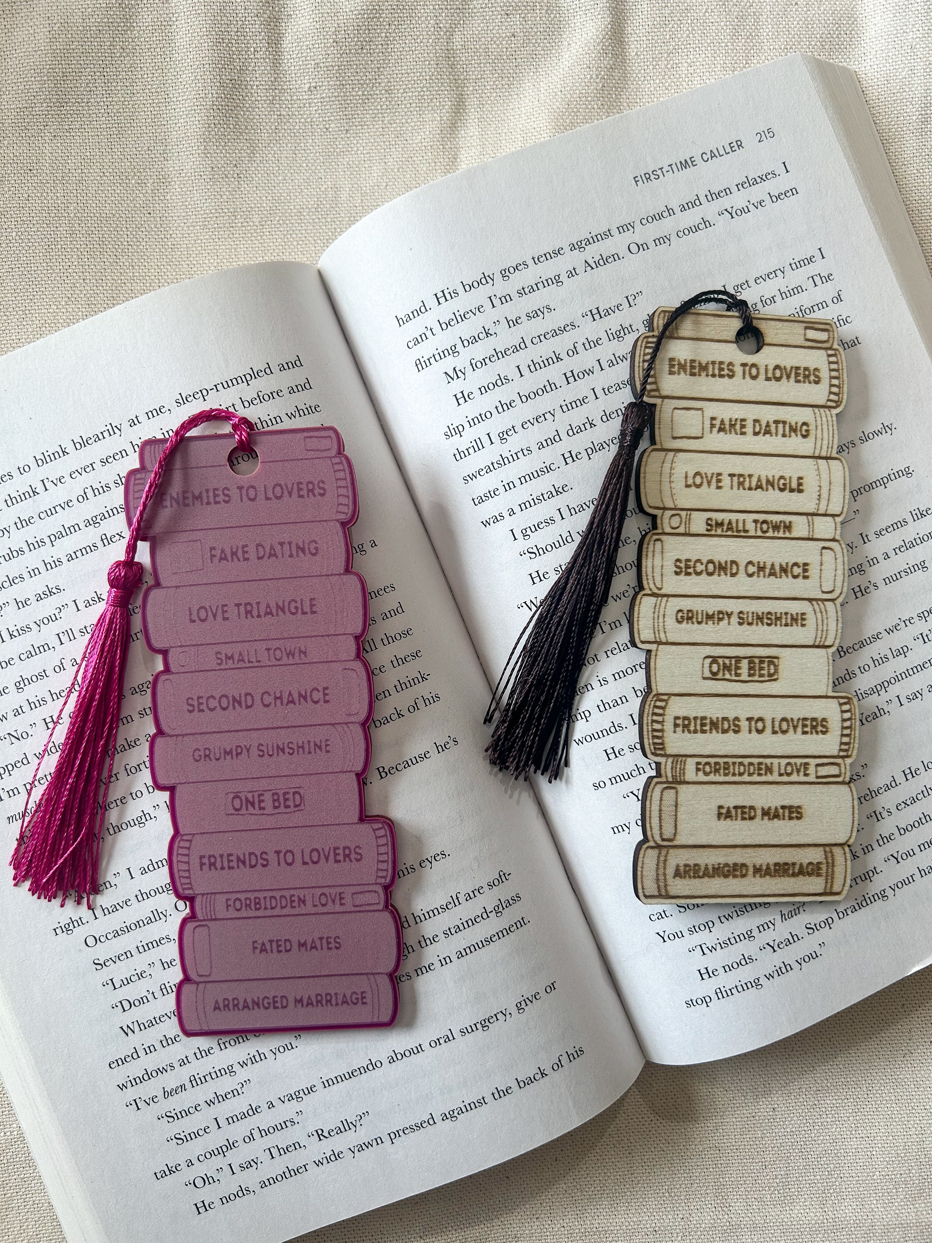 Romance Book Stack Engraved Bookmark
