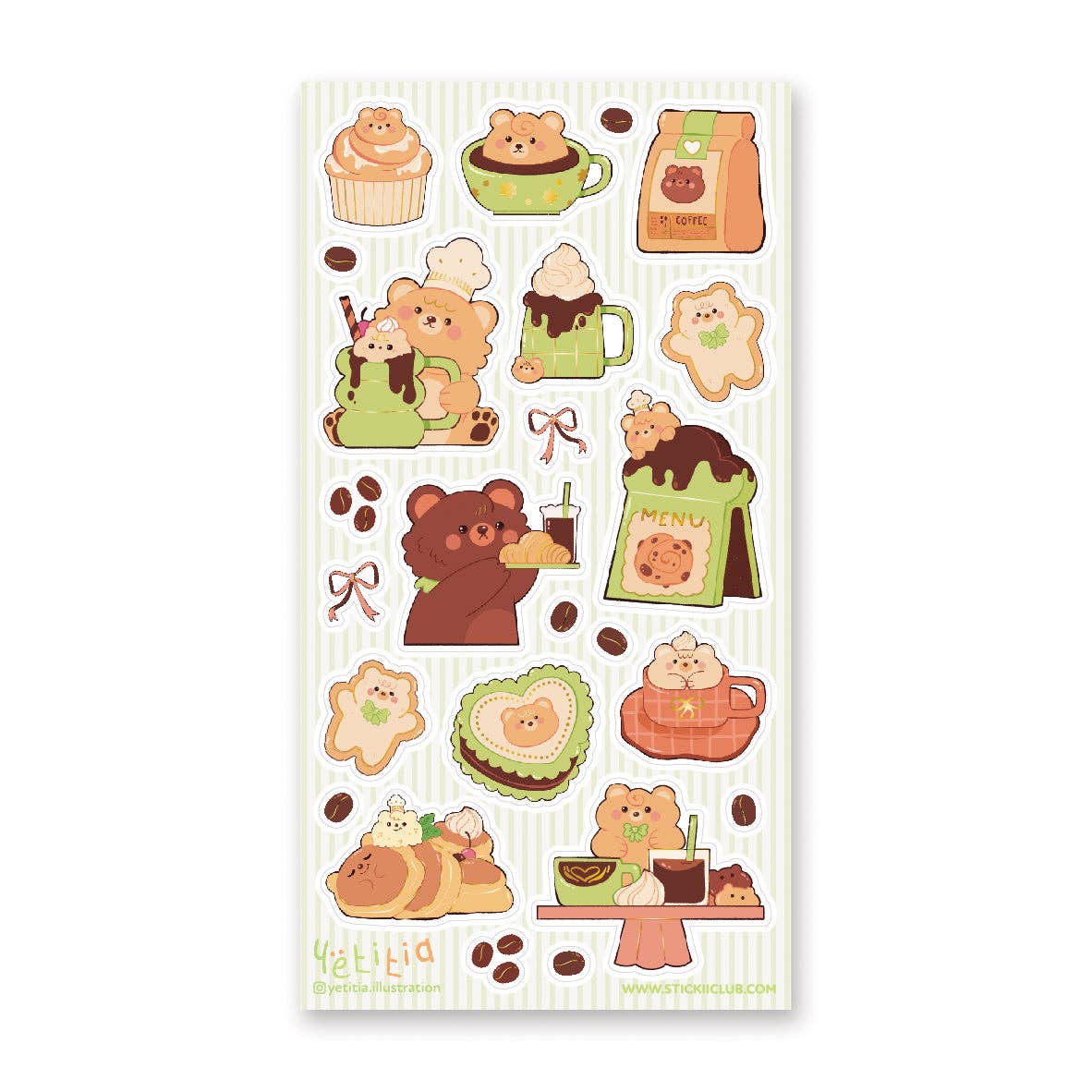 Kawaii Kuma Cafe Sticker Sheet