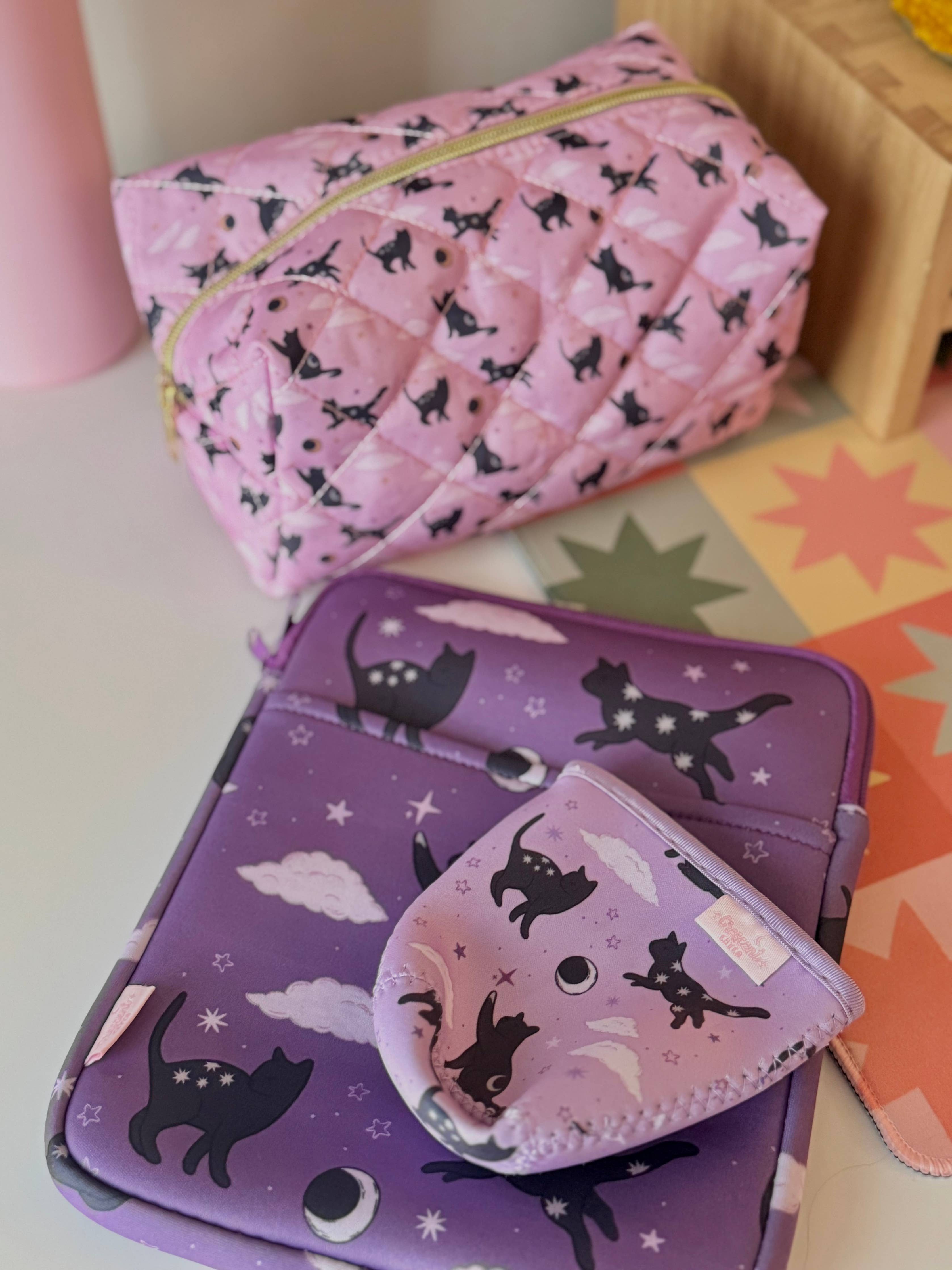 Celestial Cat Moon & Stars Book & Kindle Sleeve Pouch