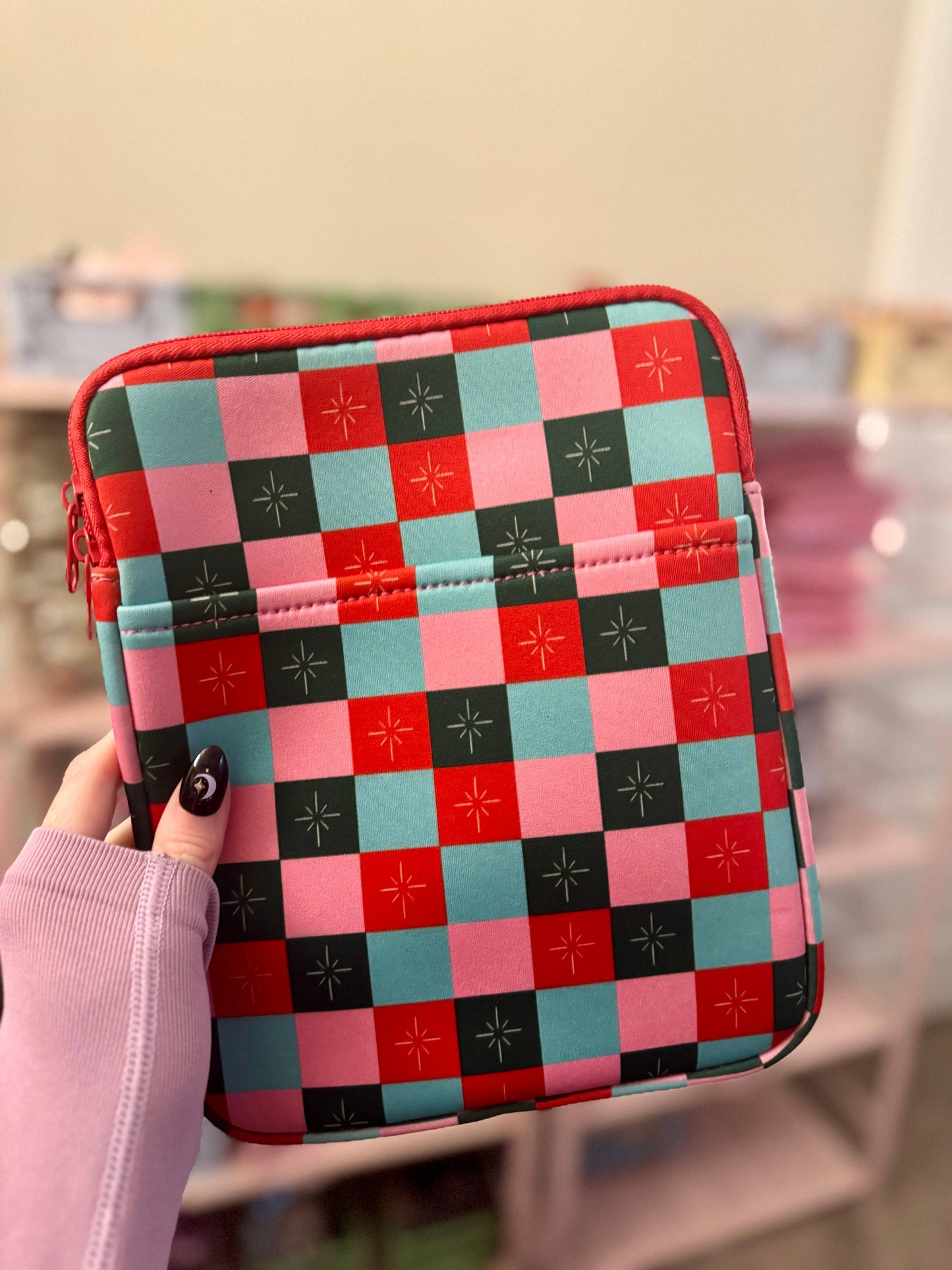 Holiday Checkered Book & Kindle Sleeve Pouch