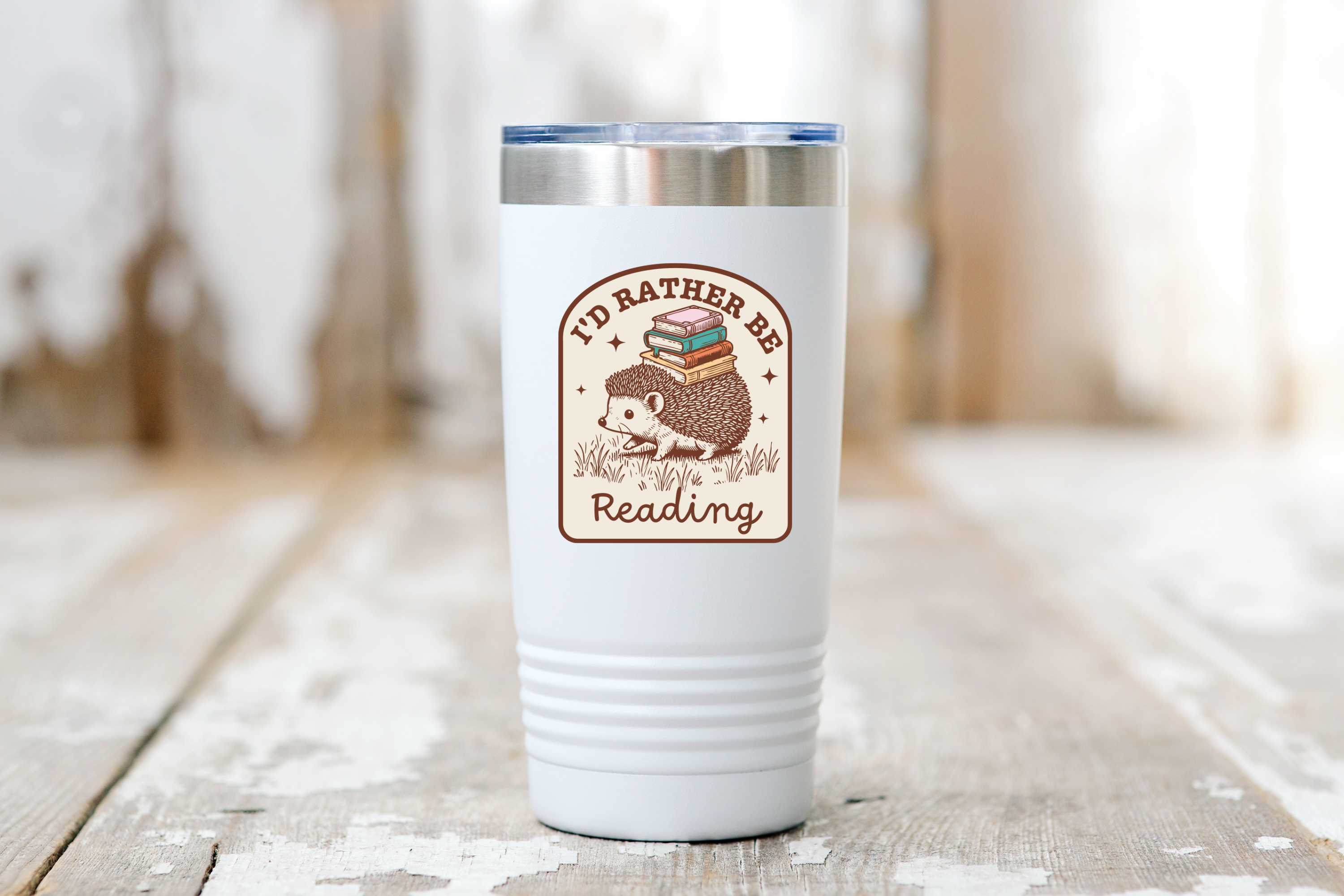 I'd Rather Be Reading Sticker - library, books, hedgehog