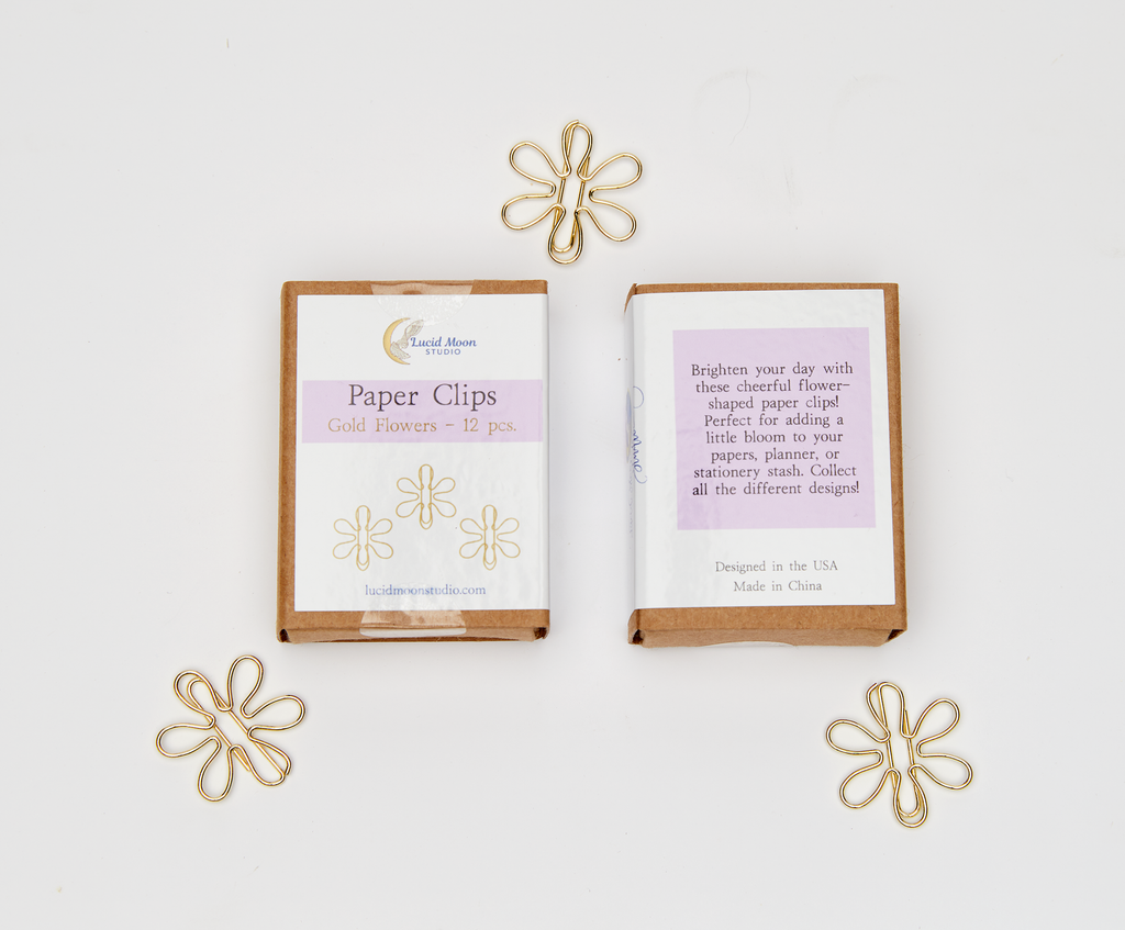 Gold Flowers Boxed Paper Clips - Set of 12