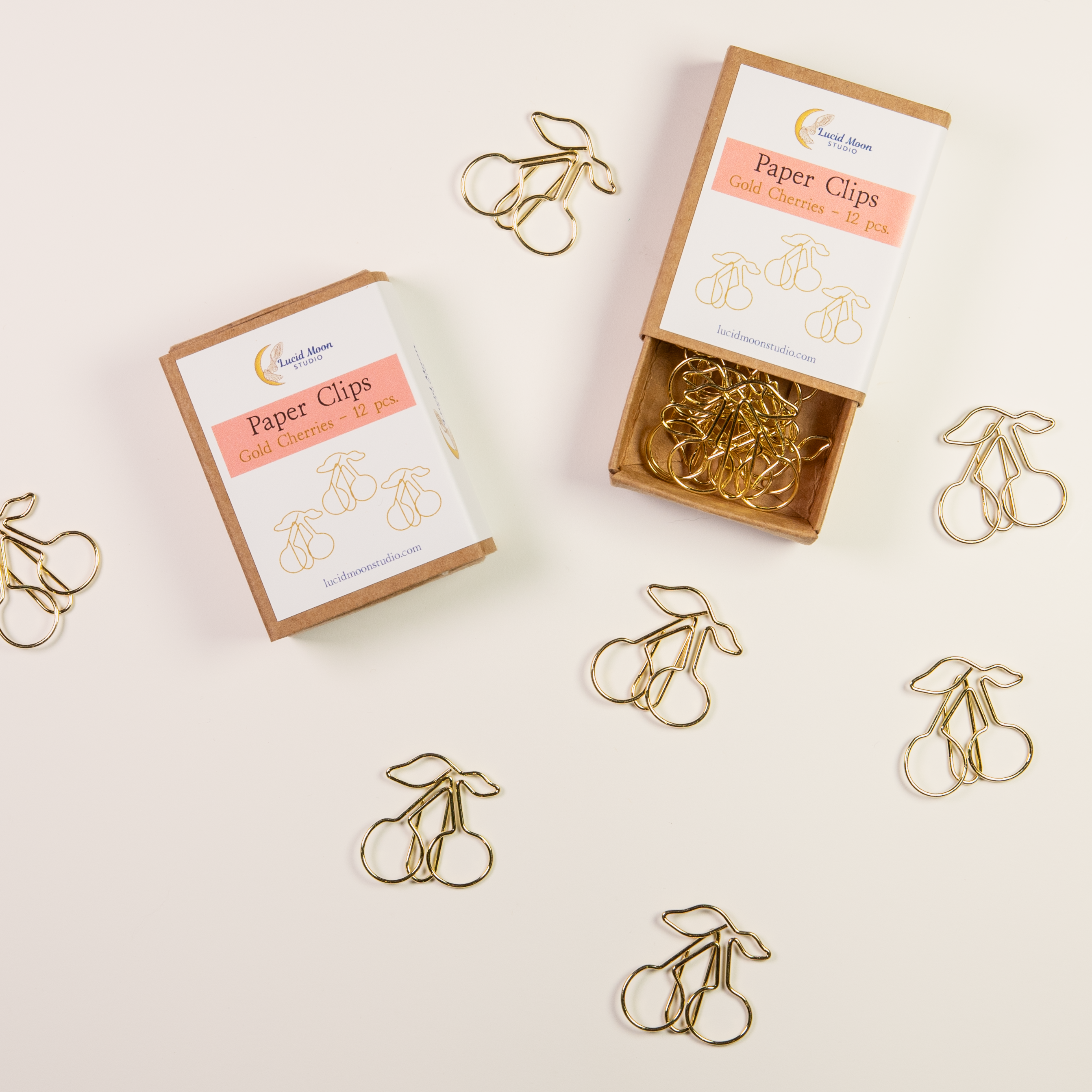 Gold Cherries Boxed Paper Clips - Set of 12