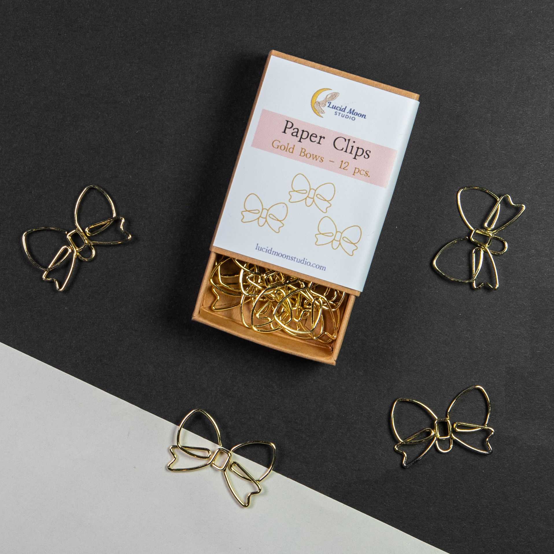 Gold Bows Boxed Paper Clips - Set of 12