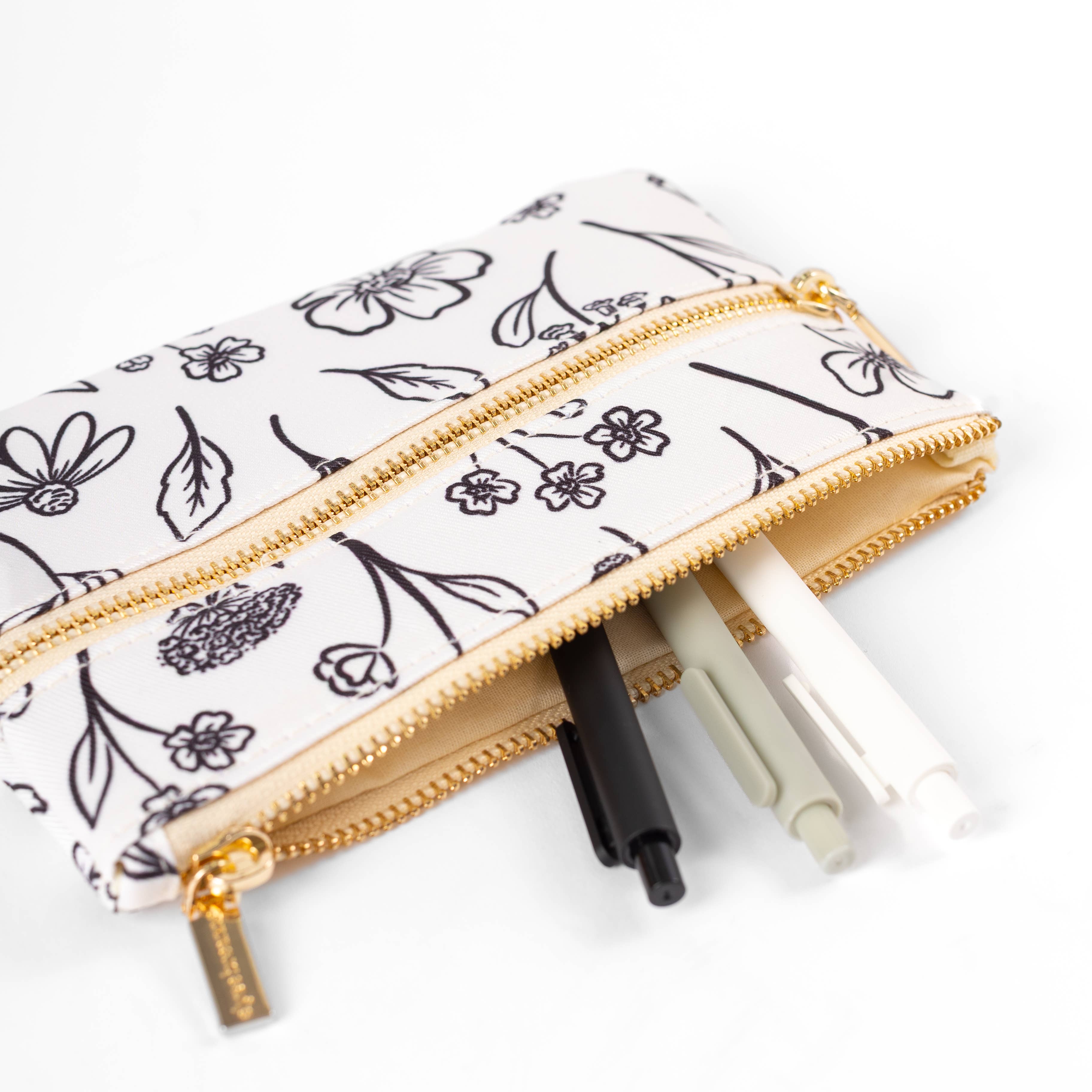 Ivory Pressed Floral Pencil Pouch