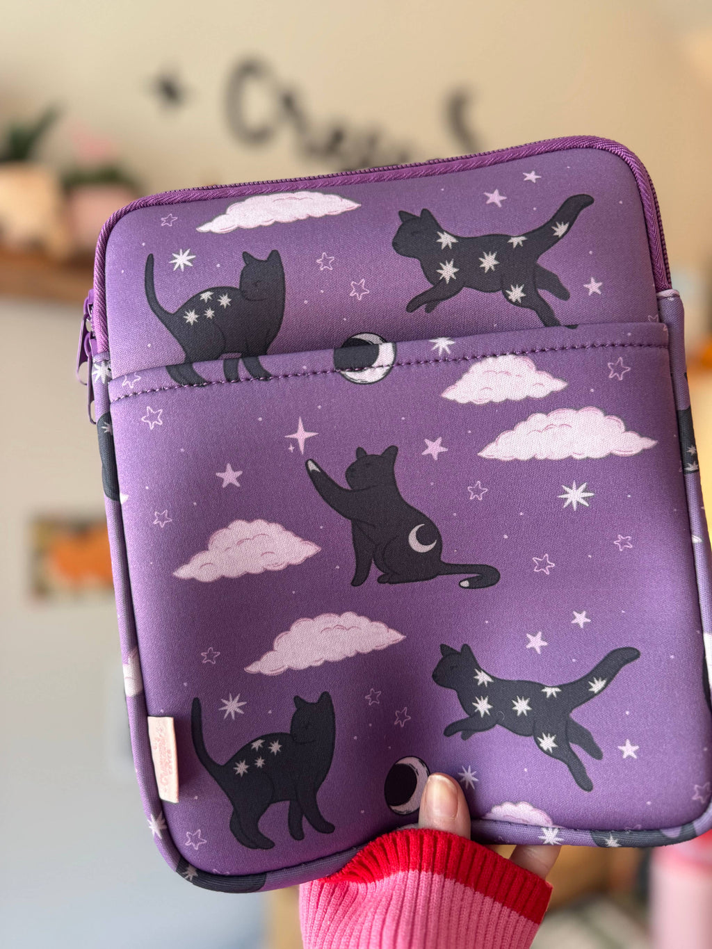 Celestial Cat Moon & Stars Book & Kindle Sleeve Pouch
