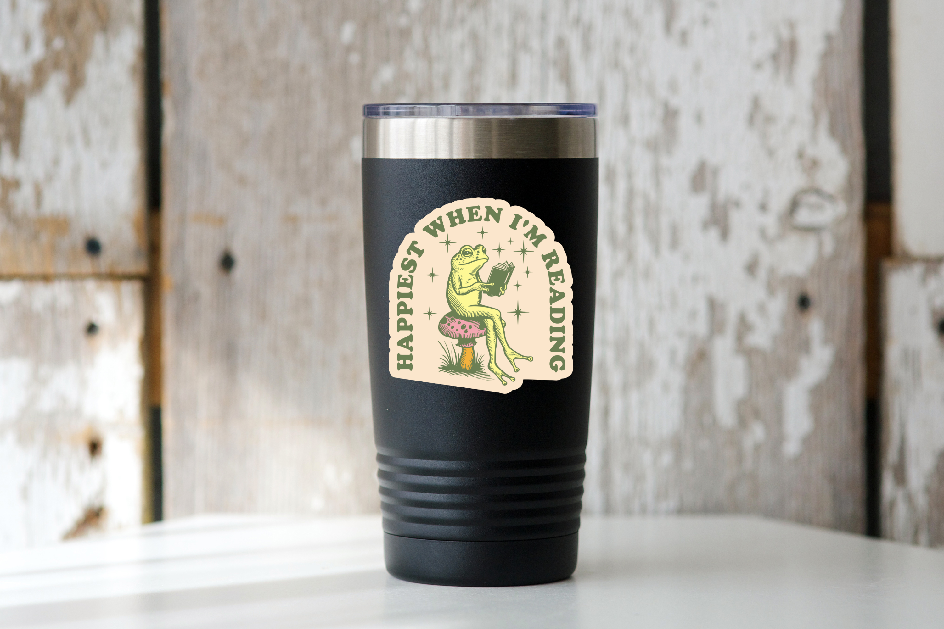 Happiest When I'm Reading Sticker - library, books, frog