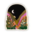Moonlit Desert Bloom Sticker – Nighttime Cactus Landscape