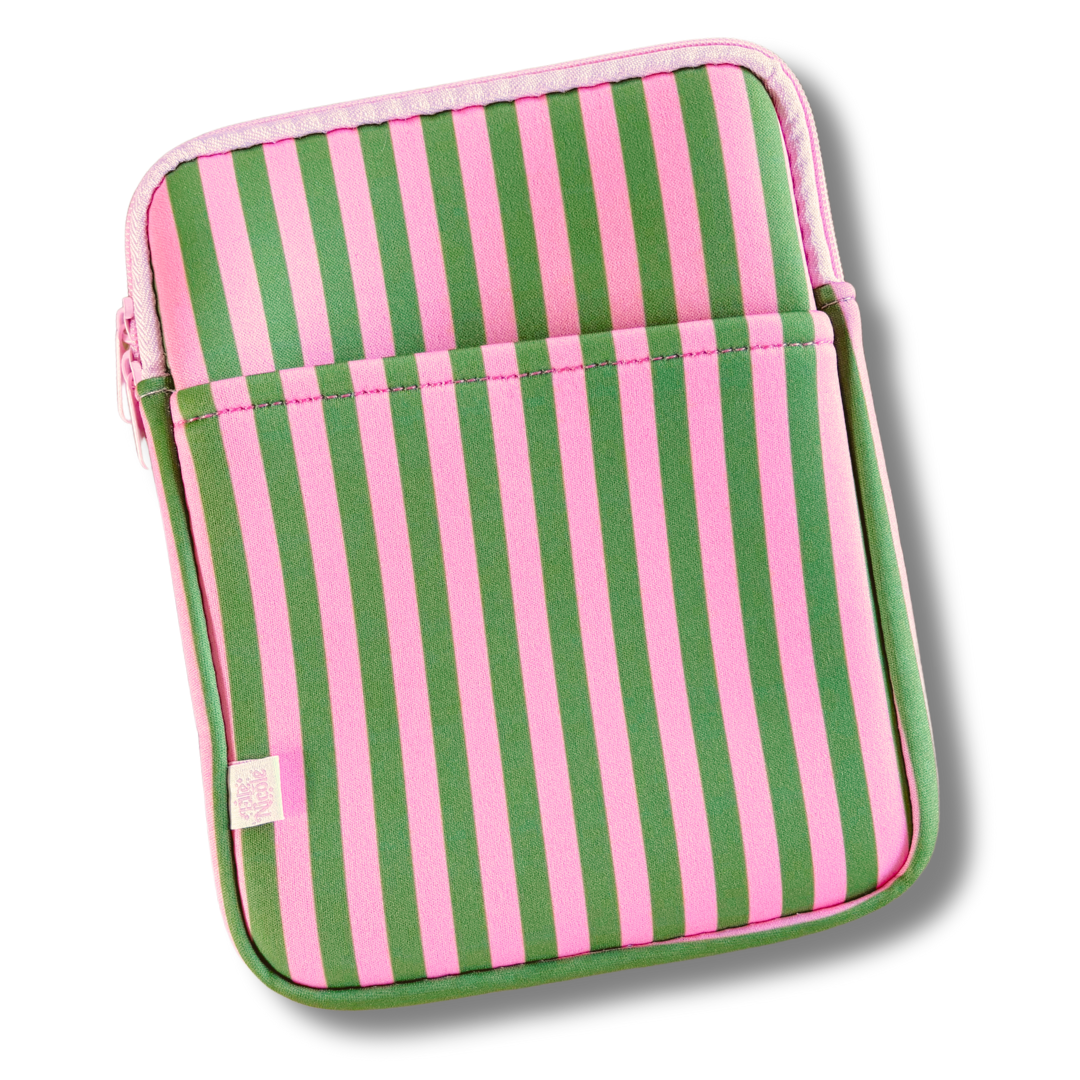 E-reader / Tablet Sleeve / Book Sleeve  - Pink & Green Stripes